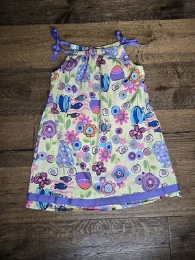 Hanna Andersson Yellow Floral Tie-Shoulder Dress with Purple Trim